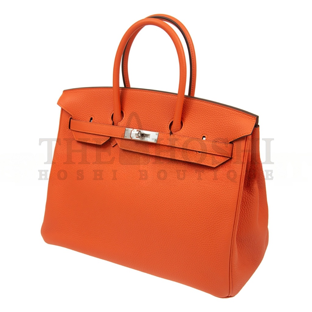 H**me5 BIRKIN 25 TOGO LEATHER ORANGE SILVER BUCKLE BAG 521791 (25*20*13cm) Master Quality